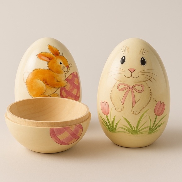Hand-Painted Wooden Easter Egg Set with Bunny & Chick Designs - Picture 3 of 5